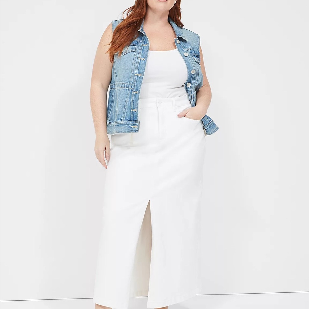 High-rise denim maxi skirt